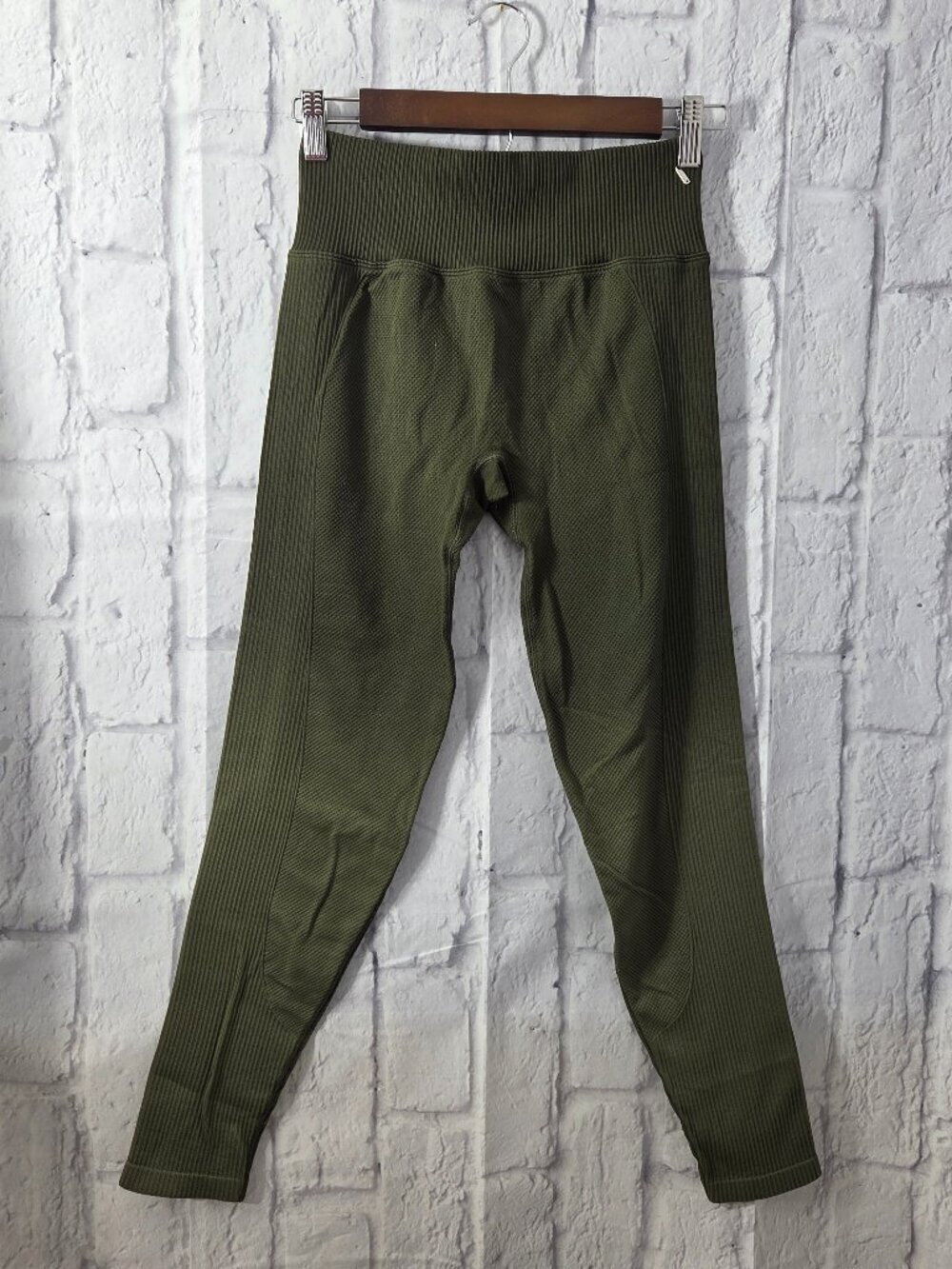 Pink Active Small Green Ombre Mid Rise Pull On Active Yoga Ribbed Leggings